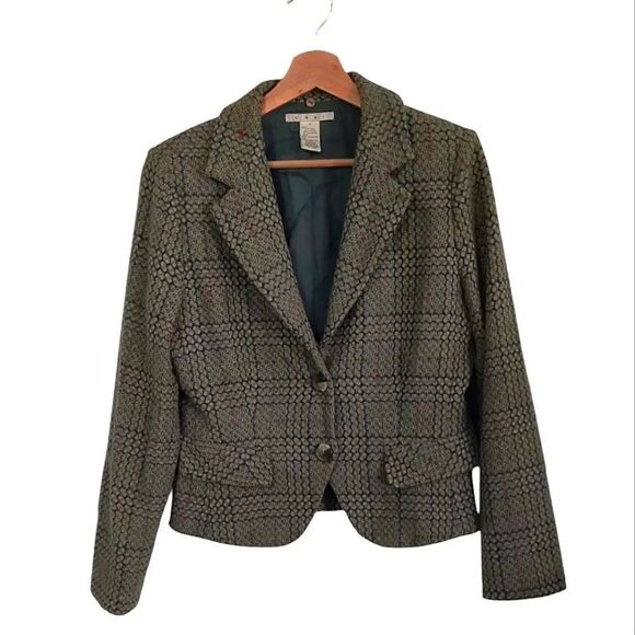 CAbi Jackets & Blazers - CAbi Green Gray Plaid Classic Blazer Suit jacket Size 8